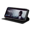 A black flip phone case is open, displaying a smartphone screen with a movie poster for 'The Inspector'. Produktbild-Vorschau
