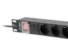 A close-up shot of a black power strip with multiple outlets, a red switch, and mounting brackets. Anteprima dell’immagine prodotto