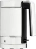 A white and transparent glass kettle with a black handle, shown from the side against a white background. Anteprima dell’immagine prodotto