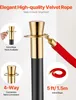 Close-up of a velvet rope stanchion with informational callouts. Produktbild-Vorschau