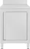 A front view of a stainless steel cabinet with a single door and adjustable legs. Produktbild-Vorschau