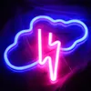 A neon sign shaped like a cloud with a lightning bolt inside, illuminated with blue and pink lights. Náhled obrázku produktu