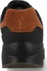 The back view of a black sneaker with brown suede accents. Produktbild-Vorschau