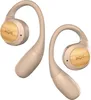 A pair of beige wireless earbuds with a wood-grain accent on the outer surface. Voir les images du produit