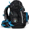 A black backpack with a detective-themed pattern, including footprints and magnifying glasses, and blue accents. Anteprima dell’immagine prodotto
