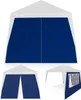Collage of images showing a blue and white pop-up canopy tent from different angles. Produktbild-Vorschau