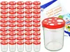 A set of glass jars with mushroom-shaped lids and a recipe booklet. Podgląd zdjęcia produktu