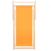 A folded wooden deck chair with an orange fabric seat, shown against a white background. Produktbild-Vorschau