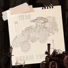 A collage featuring a blueprint-style drawing of a steam engine from 1914 and a close-up of a model steam engine. Produktbild-Vorschau