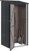 An open metal garden shed with tools inside. Produktbild-Vorschau
