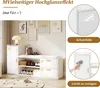 A white shoe cabinet with drawers and a bench seat, displayed in a room setting with artwork on the wall. Produktbild-Vorschau