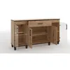 A wooden sideboard with glass doors and a drawer, shown with doors and drawer open. Produktbild-Vorschau