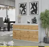 A modern dining room with a sideboard and dining table. Voir les images du produit