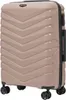 A beige suitcase with a chevron pattern and black wheels and handle. Náhled obrázku produktu