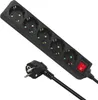 A black power strip with multiple outlets and a red on/off switch, along with its plug and cable, is shown against a white background. Náhľad obrázku produktu