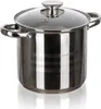 A stainless steel pot with a glass lid, shown from the front on a white background. Náhled obrázku produktu