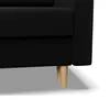 A close-up view of the bottom corner of a black sofa, showing its wooden legs. Produktbild-Vorschau