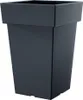 A dark gray, square-top planter pot is shown against a white background. Voir les images du produit