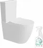 A white toilet and a bottle of cleaning spray on a white background. Produktbild-Vorschau
