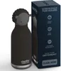 A product shot of a black sheep-themed water bottle next to its packaging. Produktbild-Vorschau