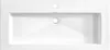 A top-down view of a white ceramic sink basin with two holes for faucets and drainage. Produktbild-Vorschau