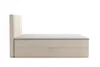 Side view of a beige boxspring bed with a mattress and headboard, isolated on a white background. Produktbild-Vorschau