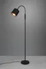 A black floor lamp with a curved neck and a gold interior in the lampshade, set against a gray background. Produktbild-Vorschau