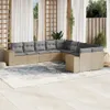 10-tlg. Garten-Sofagarnitur mit Kissen Beige Poly Rattan Produktbild-Vorschau 1