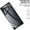 A clear phone case is shown on a phone, with marketing text and icons on the right. Produktbild-Vorschau