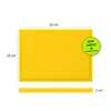 A yellow cutting board with dimensions indicated by lines and text. Produktbild-Vorschau