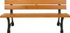 A front view of a wooden park bench with black metal legs, isolated on a white background. Produktbild-Vorschau