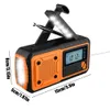 A portable emergency radio with a flashlight and antenna, shown with dimensions indicated. Náhled obrázku produktu
