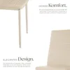 A close-up of a chair and a table leg, with marketing text highlighting comfort and design. Produktbild-Vorschau