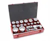 A red metal toolbox containing a set of sockets and a ratchet. Produktbild-Vorschau