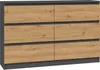 A front view of a six-drawer dresser with a dark gray frame and light wood-effect drawer fronts.
