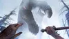 A first-person perspective of a player holding a weapon, facing a large, monstrous creature in a snowy, desolate environment. Produktbild-Vorschau