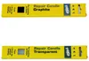 Two yellow product boxes for repair candles, one labeled 'Graphite' and the other 'Transparent'. Produktbild-Vorschau