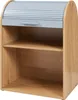 A wooden cabinet with a gray roll-top door and two open shelves. Produktbild-Vorschau