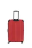 A red suitcase with a telescopic handle and wheels, shown from the back against a white background. Produktbild-Vorschau
