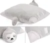 A collage of images showing a plush sloth pillow from different angles. Náhľad obrázku produktu