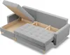 A gray sectional sofa with storage compartments open, showing the interior. Produktbild-Vorschau