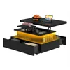 A modern black coffee table with a lift-top, drawers, and LED lighting. Produktbild-Vorschau
