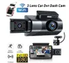 A collage of images showcasing a 3-lens car dash cam with various features and its display screen. Náhled obrázku produktu