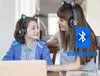 A mother and child wearing headphones with cat ears are looking at a laptop. Náhled obrázku produktu
