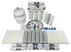 A collection of water filtration components, including filters, a storage tank, and tubing, arranged on a white background. Produktbild-Vorschau