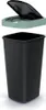 A black trash can with a detached green and black lid, shown against a white background. Produktbild-Vorschau