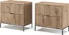 Two identical wooden nightstands with ribbed drawer fronts and black metal legs are shown against a white background. Náhled obrázku produktu