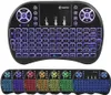 A black wireless mini keyboard with multiple color backlighting options shown from a front-facing perspective. Below the main keyboard are several smaller keyboards, each with a different colored backlight. Anteprima dell’immagine prodotto