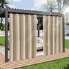 Outdoor curtains hanging from a pergola, with a patio furniture set visible inside. Produktbild-Vorschau