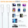 Collage of various electronic devices that use USB-C connections, with two USB-C cables in the foreground. Produktbild-Vorschau
